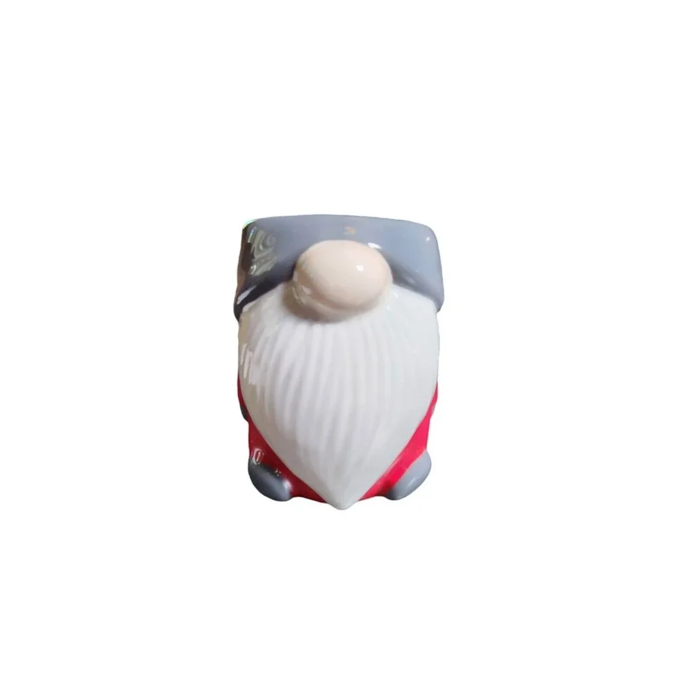 Pottery Barn Red White & Gray Ceramic Hooded Gonk‎ Gnome Coffee Mug 5